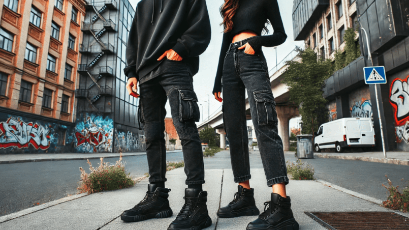 black stacked jeans